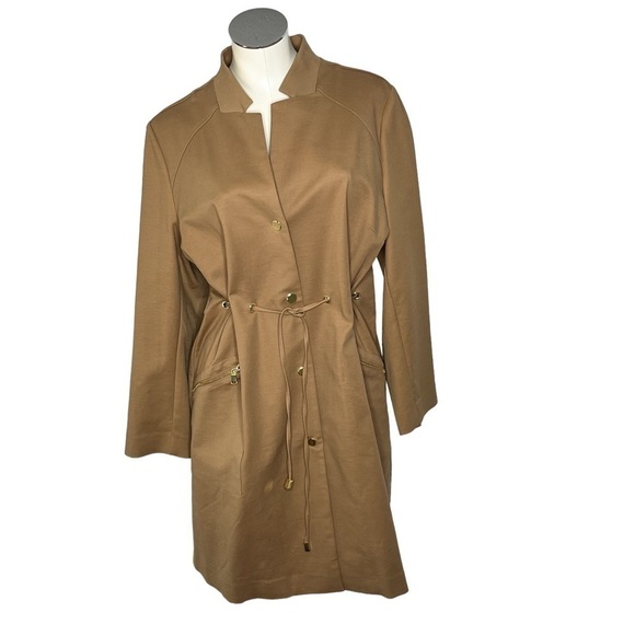 NWT CHICO'S Brown Drawstring Duster Trench Coat Jacket Size Petite 3 (XL 16/18) - Picture 3 of 16